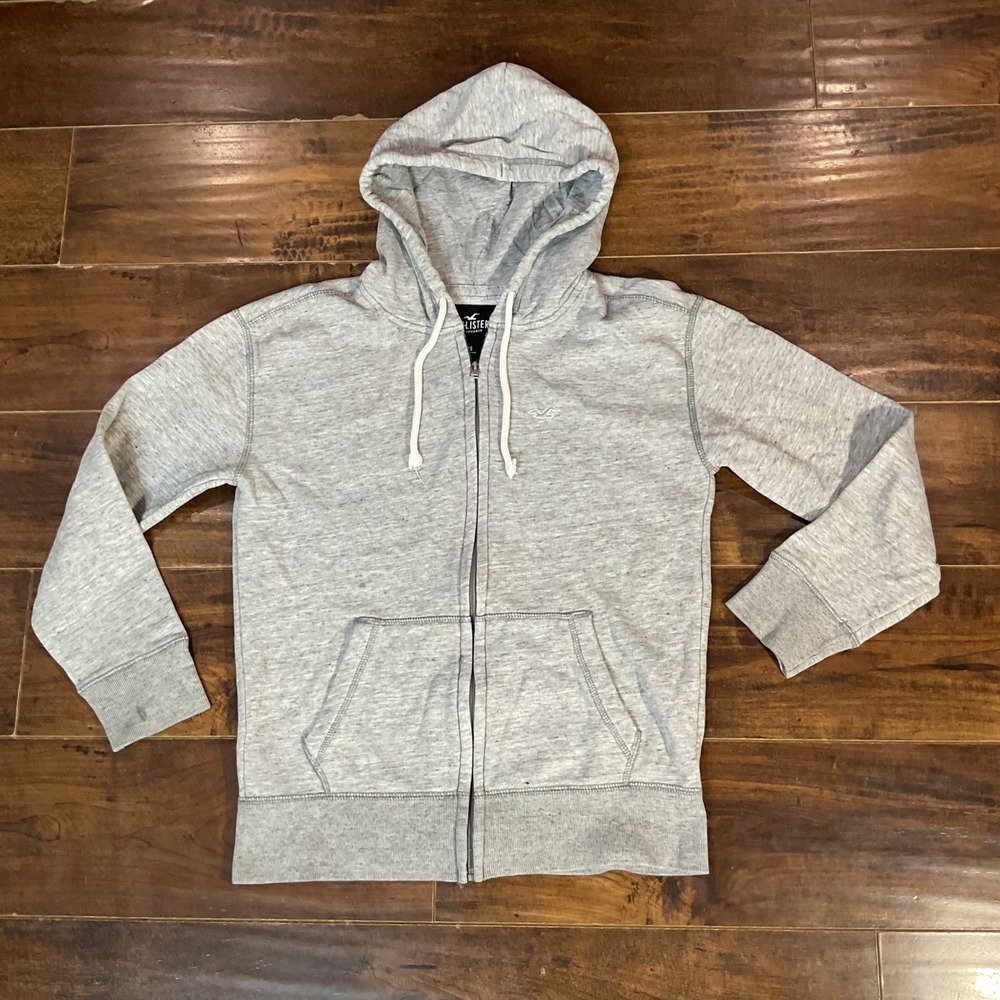 Hollister California Mens XS Heather Gray Full Zip Fleece Hoodie Sweatshirt Logo